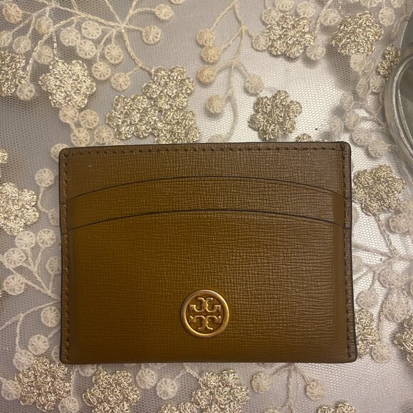 Tory Burch Brown Robinson Card Holder with Gold Hardware - Picture 1 of 5